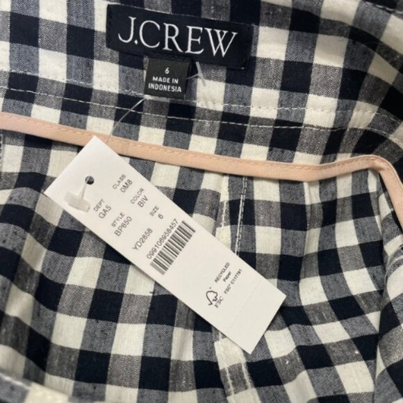 J.Crew NWT Linen-Blend Gingham Pencil Skirt Size 6 - Tailored Fit Black & White - Picture 3 of 4